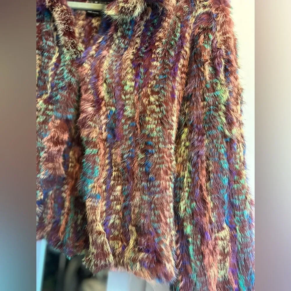 NWOT Adrienne Landau Multicolor Rabbit Fur Coat